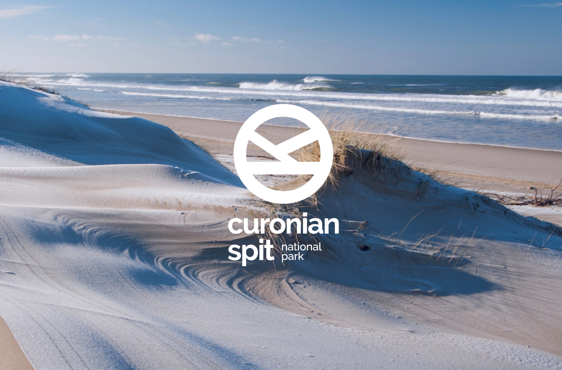 Curonian Spit logo over sand dunes